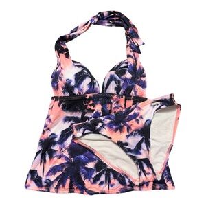 Sunseeker two piece swimsuit US 8 EUR 36 purple pink ombré Palm Trees